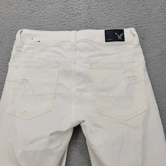 American Eagle Jeans Womens 2 Cream Super Super Stretch Distressed Jegging Crop‎ - Picture 6 of 16